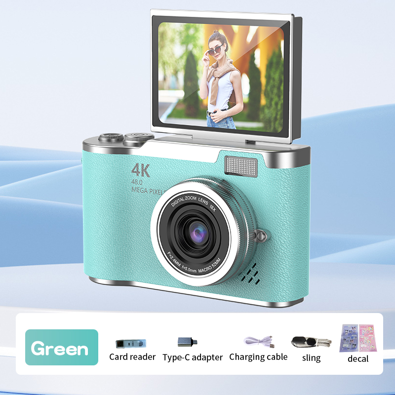 Cámara digital Grabadora de vídeo Vlog vintage con zoom digital 8X 180 ° Cámara de fotografía digital compacta Selfile con pantalla abatible para niños: Gris /  Opción1