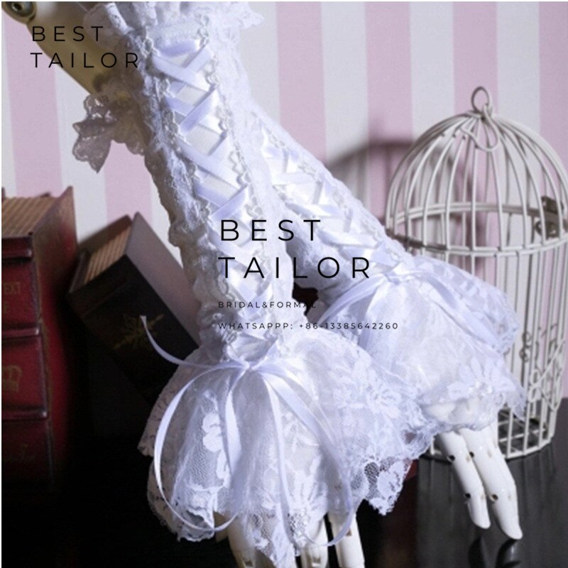 Black White Lace Wedding Gloves Steampunk Lolita Accessoire Retro Mariage Agaric Horn Gotic Cuffs Gant Femme Bridal Accessories