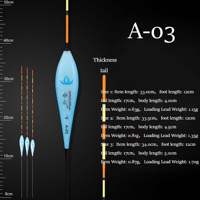 Lote de 3 unidades de flotadores de pesca, Boya de pesca con gran flotabilidad, Boya de pesca con agua dulce, Flotador de agua poco profundo, accesorios de pesca: A-03