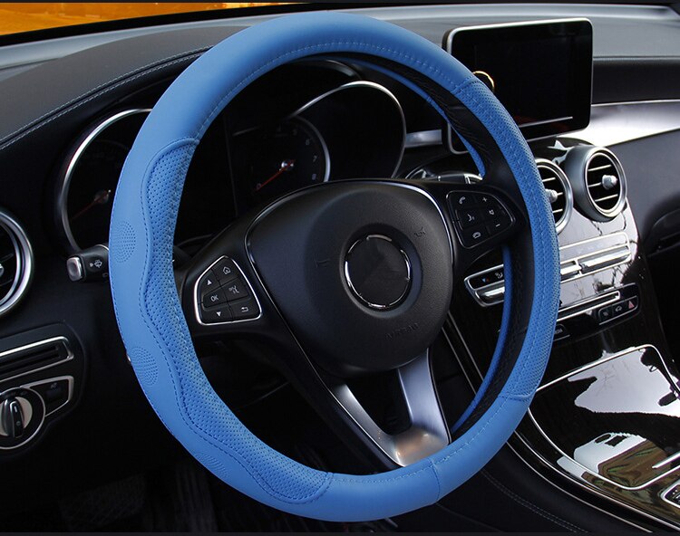 Universele 38cm/15&#39;Diameter PU Leather Sturing car steering Wheel cover omvat anti-slip Skidproof Duurzame stuurwieldekking Auto-accessoires: Blue
