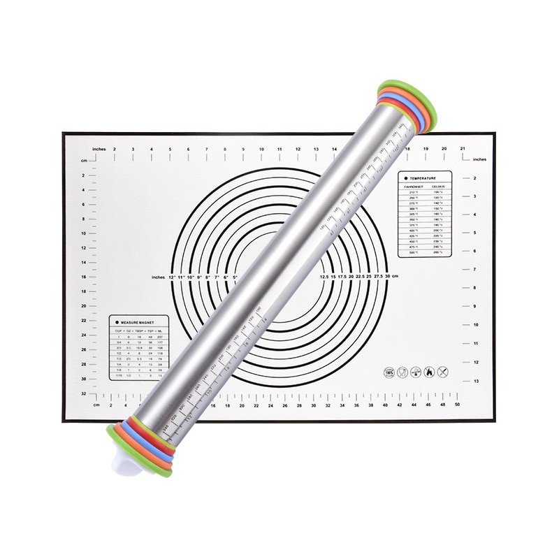 Adjustable Stainless Steel Rolling Pin Dough Mat Dough Roller 4 Removable Adjustable Thickness Rings Pizza Pastry Pie Baking: E