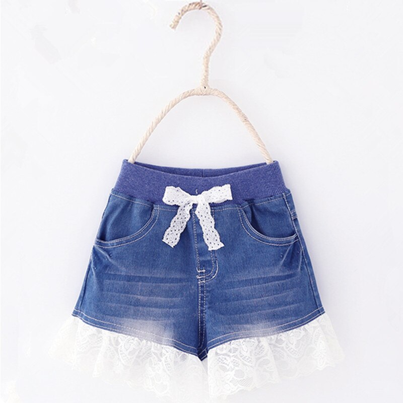 meisjes denim shorts zomer kids casual kant patchwork korte broek voor meisjes 3-8 jaar!