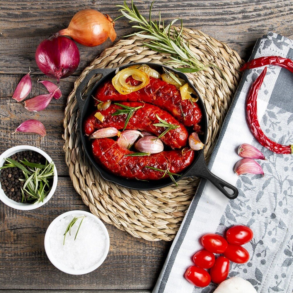 Dia 20cm Cast Iron Skillet Nonstick Pan , Kookantage Pre-Seasoned Heavy-Duty Cooker Frying Saute Chef Cookware(434-20)