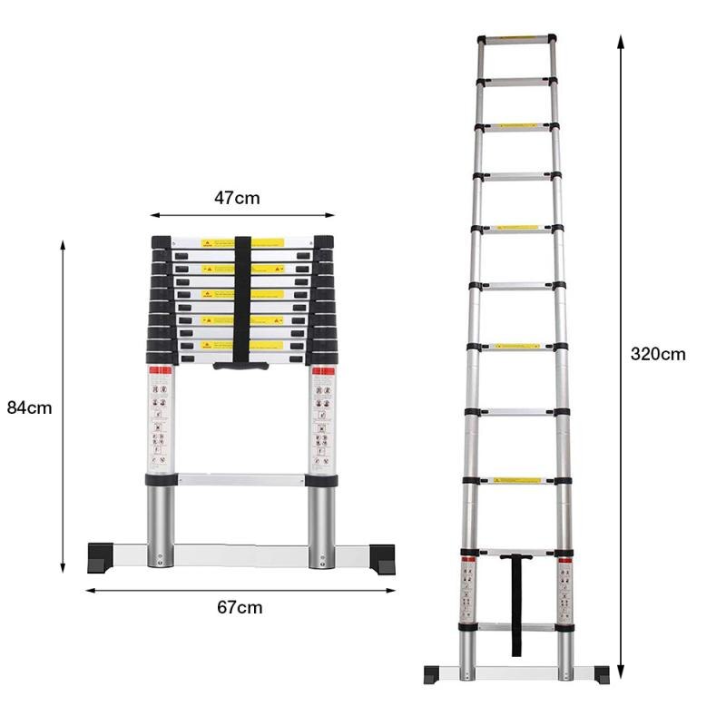 Portable Ladder 3.2m Lightweight Folding Extendable Stepladder Multipurpose Telescopic Herringbone Straight Ladders Step HWC