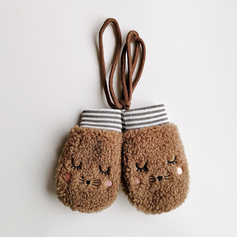 Crianças meninos meninas luvas de inverno bebê dedo cheio luvas engrossar infantil velo criança mão mais quente luvas 1-4y: Marrom