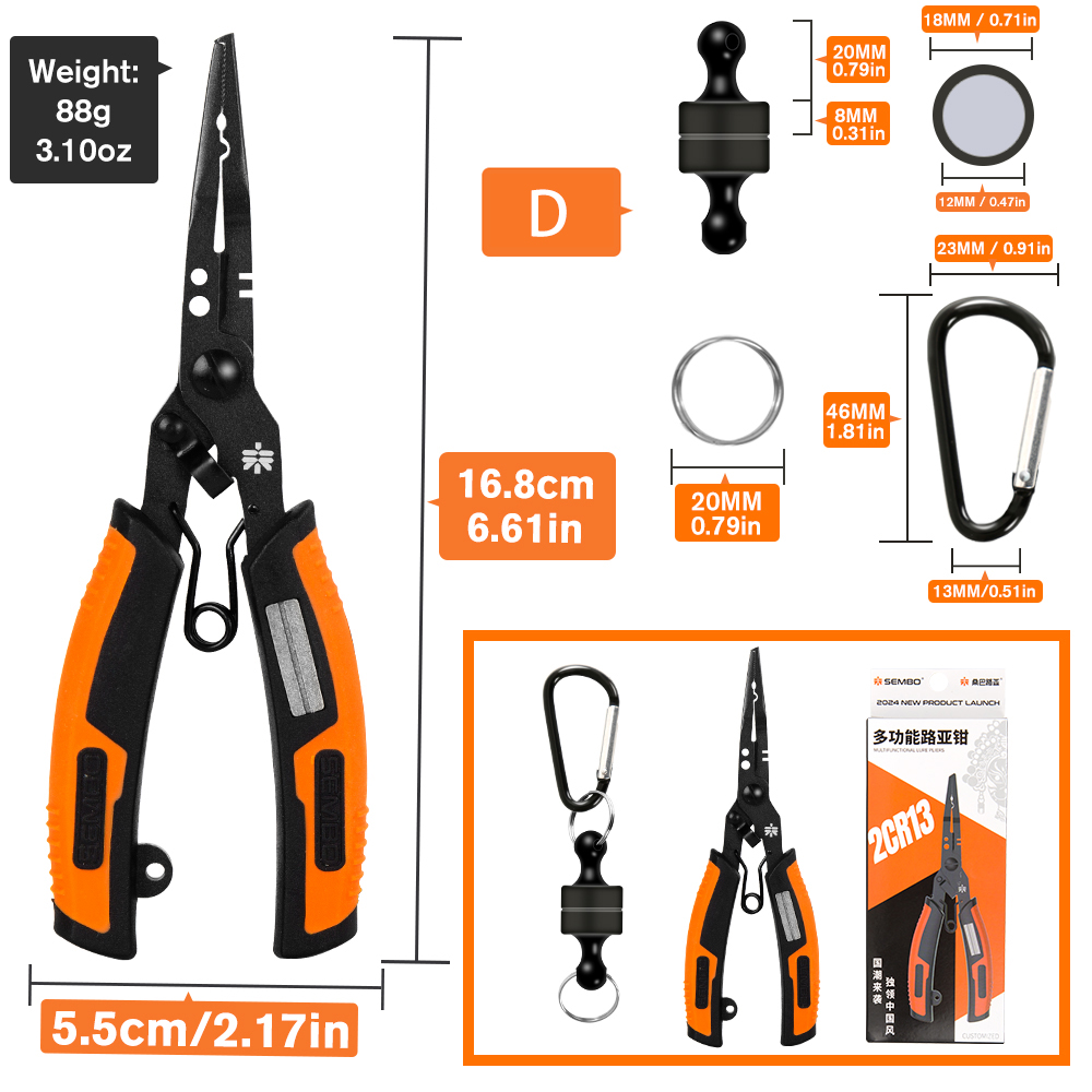 ZUKIBO nueva alicates de pesca multifunción con afilador de anzuelos, alicates de pesca de acero inoxidable 2CR13, pinzas para quitar anzuelos y señuelos: Rojo