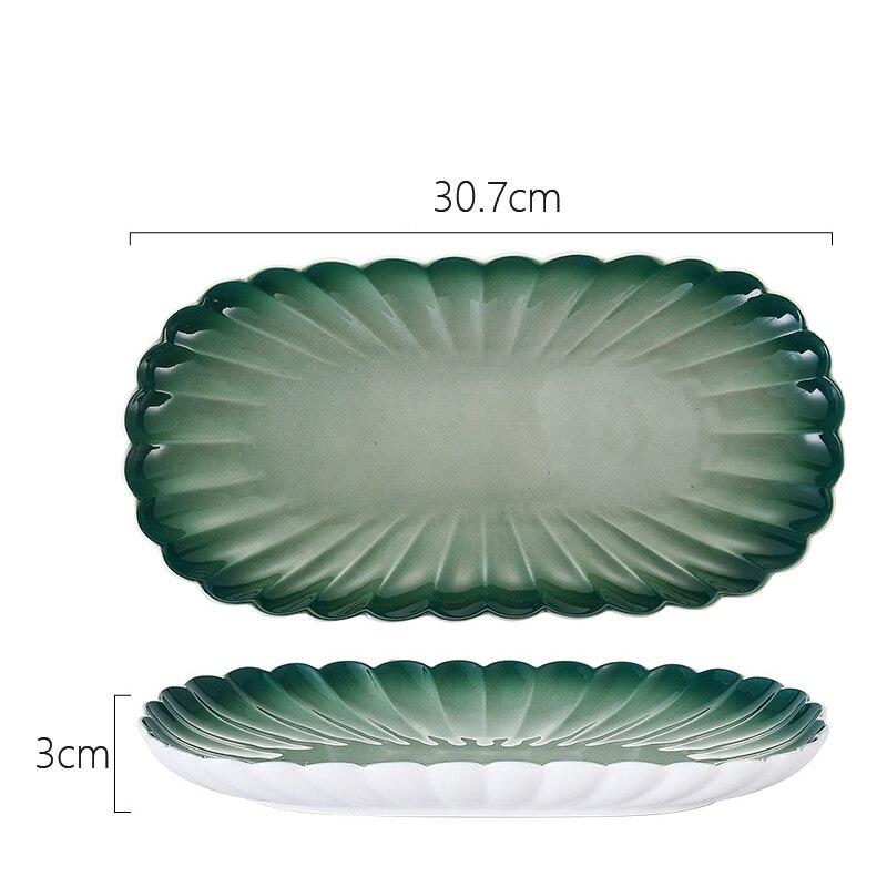 Kitchen Cutlery Set Nordic Creativity Deep Dish Dinner Plate Gradient Green Ceramic Plate Bowl Home Steak Western Food Tableware: Fish Plate 30.7cm