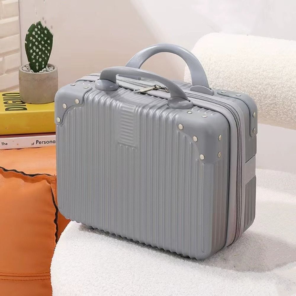 14 inch Mini Travel Suitcase Cosmetic Box Hand Luggage Organizer Makeup Case Small Password Box Boarding Case: Ivory