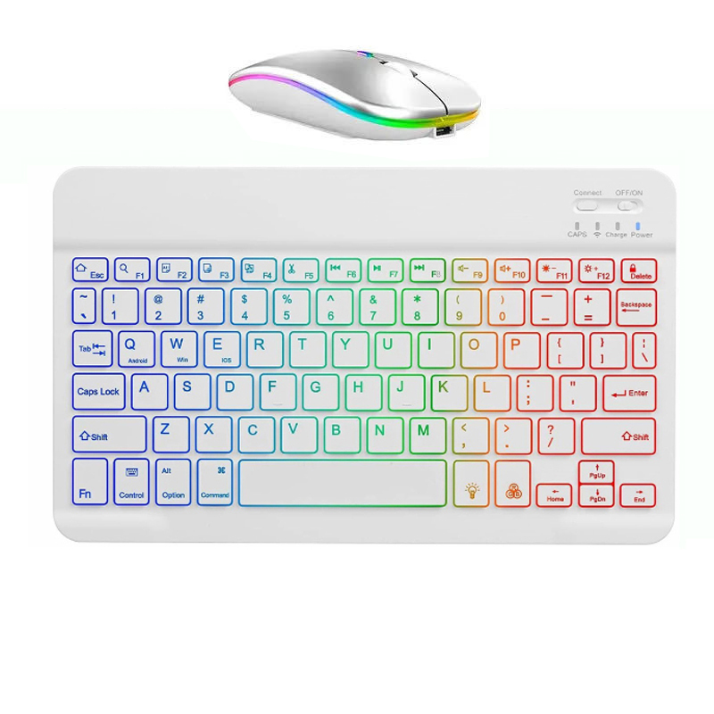 Backlit Led Keyboard 10 inch Wireless Rechargeable Keypads for iPad Tablet Phone PC Magnet Bluetooth Keyboard with Mouse: Khaki / blue switch