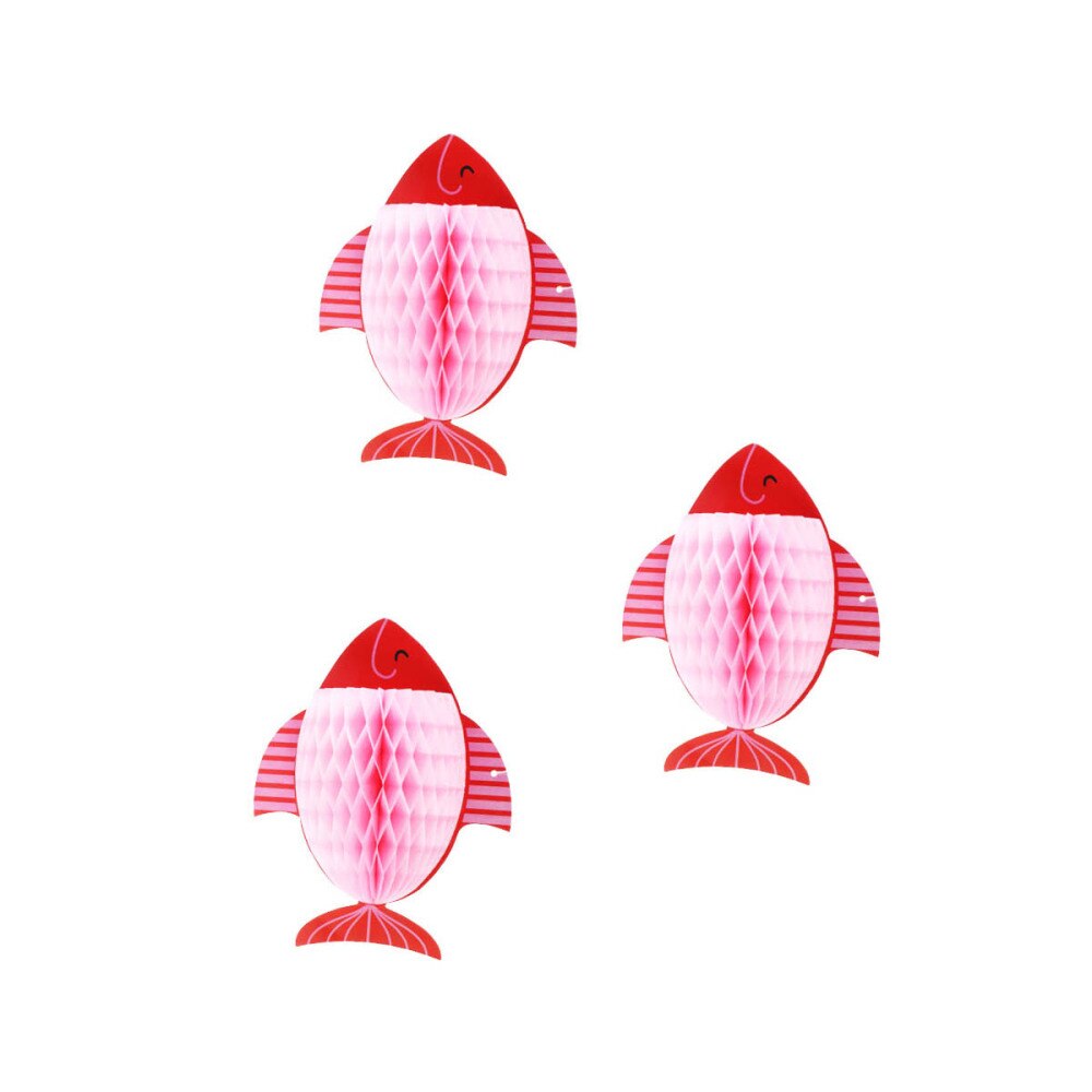 3 sztuk kreatywny 3D w kształcie ryby papieru kulki o strukturze plastra miodu wykwintne papier dekoracyjny kule kwiatowe impreza kieszonkowe dzieci (niebieski): różowy