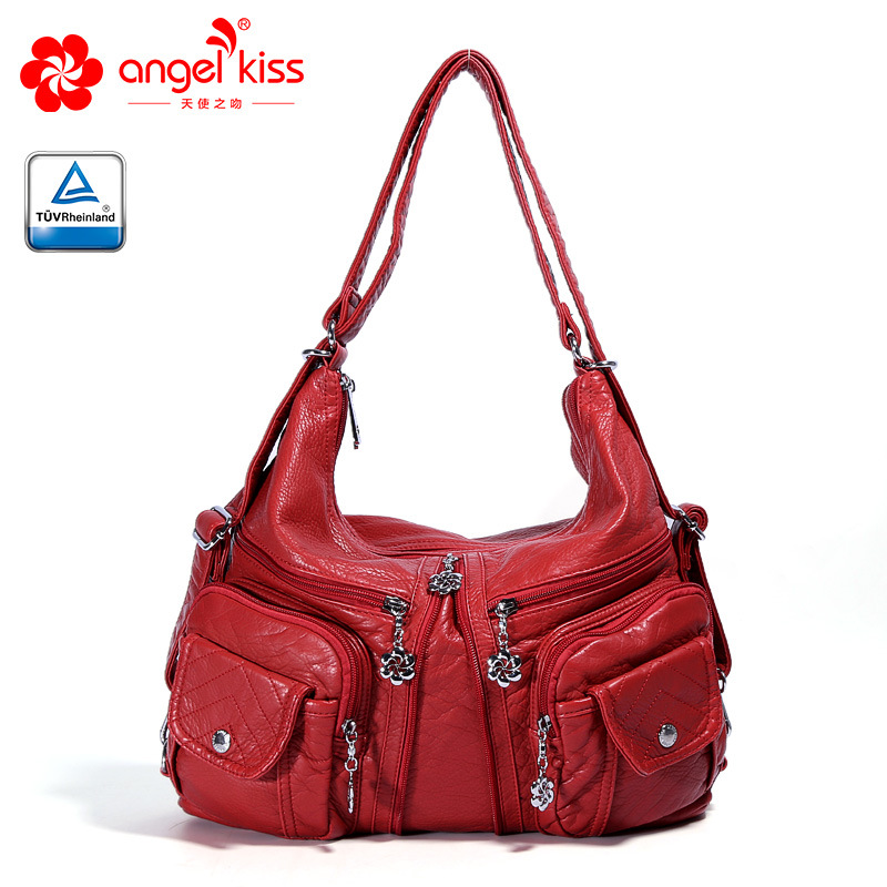 Angelkiss Europa en Amerika PU Lady Handtas Pure Kleur vrouwen Handtassen Diverse Kleuren Enkele Schouder Diagonaal Straddle Tas