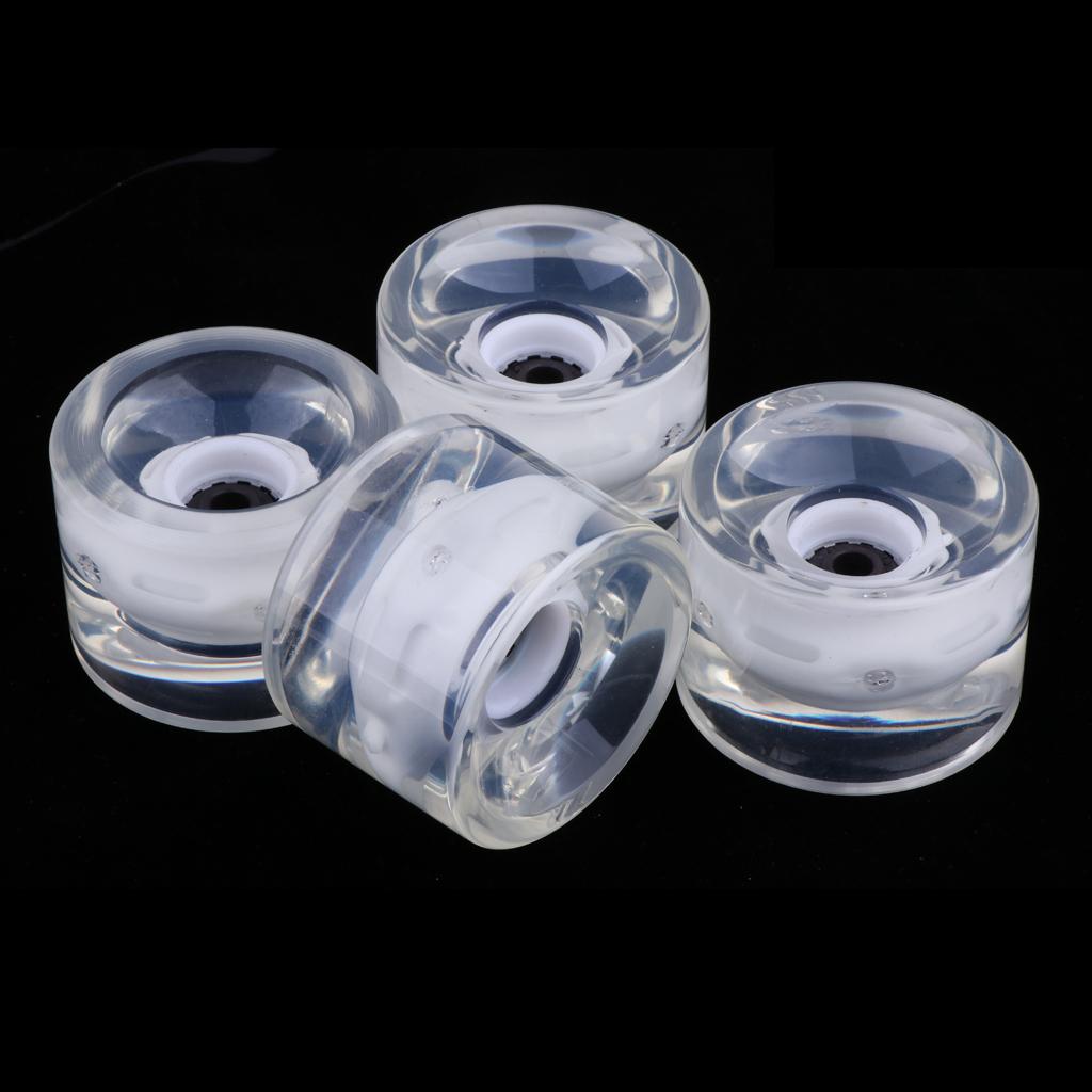4 skateboard wheels, 70mm, 78a, PU, ​​flashing, light up, spare wheels: White