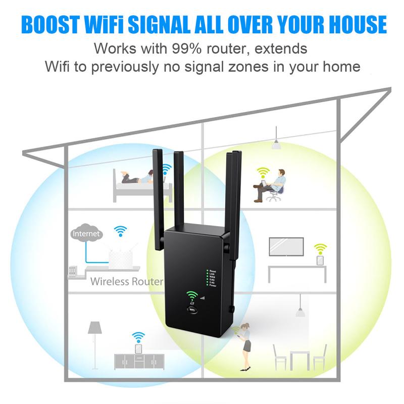 AC1200M sans fil WiFi répéteur Extender 2.4/5Ghz double bande 4 antennes externes anti-parasitage haute sécurité Wifi Booster US EU