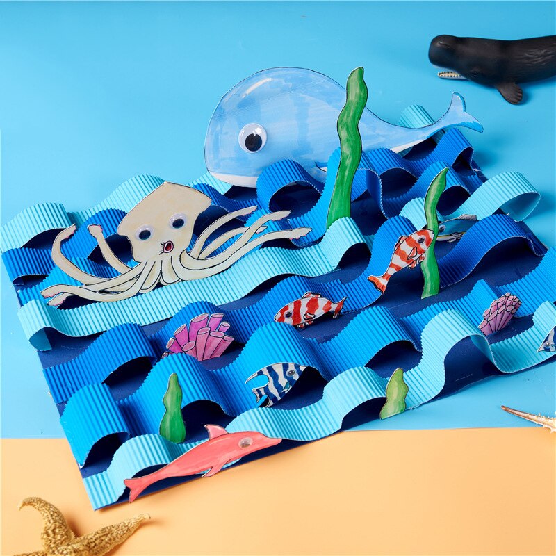Animal Cartoon Walvis Papier Tekening Diy Handgemaakte Ambachtelijke Speelgoed Materiaal Pakket Kinderen Creatieve Puzzel Speelgoed Kleurrijke Papier Speelgoed
