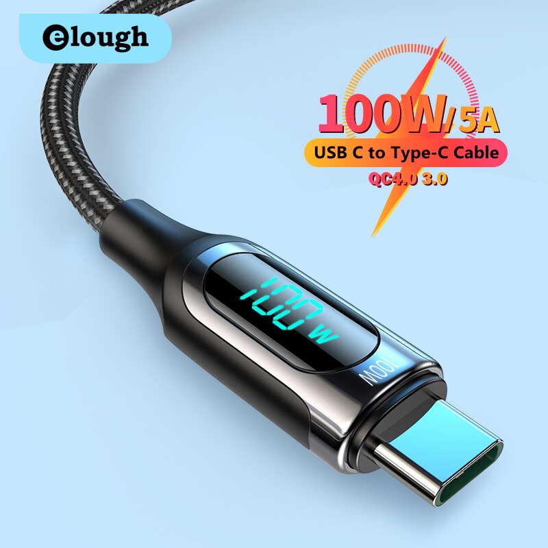 Elough PD 100W USB C Zu Typ C Kabel USBC PD Schnelle Ladegerät 5A Typ-c Kabel Für xiaomi POCO X3 Huawei Samsung Telefon Ladekabel