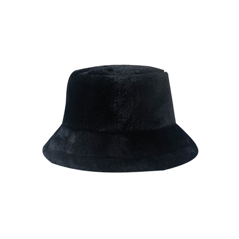 Winter Autumn Thick Warm Soft Lamb Wool Women Bucket Hat Solid Color Female Ladies Flat Top Hat Beanie Bonnet: style 2 black