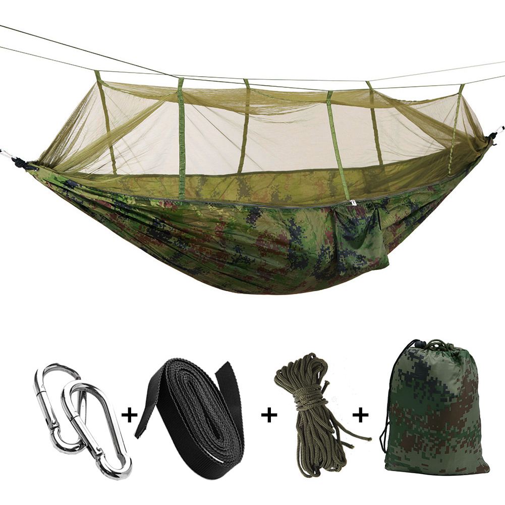 Draagbare Hoge Sterkte Parachute Stof Camping Hangmat Opknoping Bed Met Klamboe Slapen Hangmat: Multi