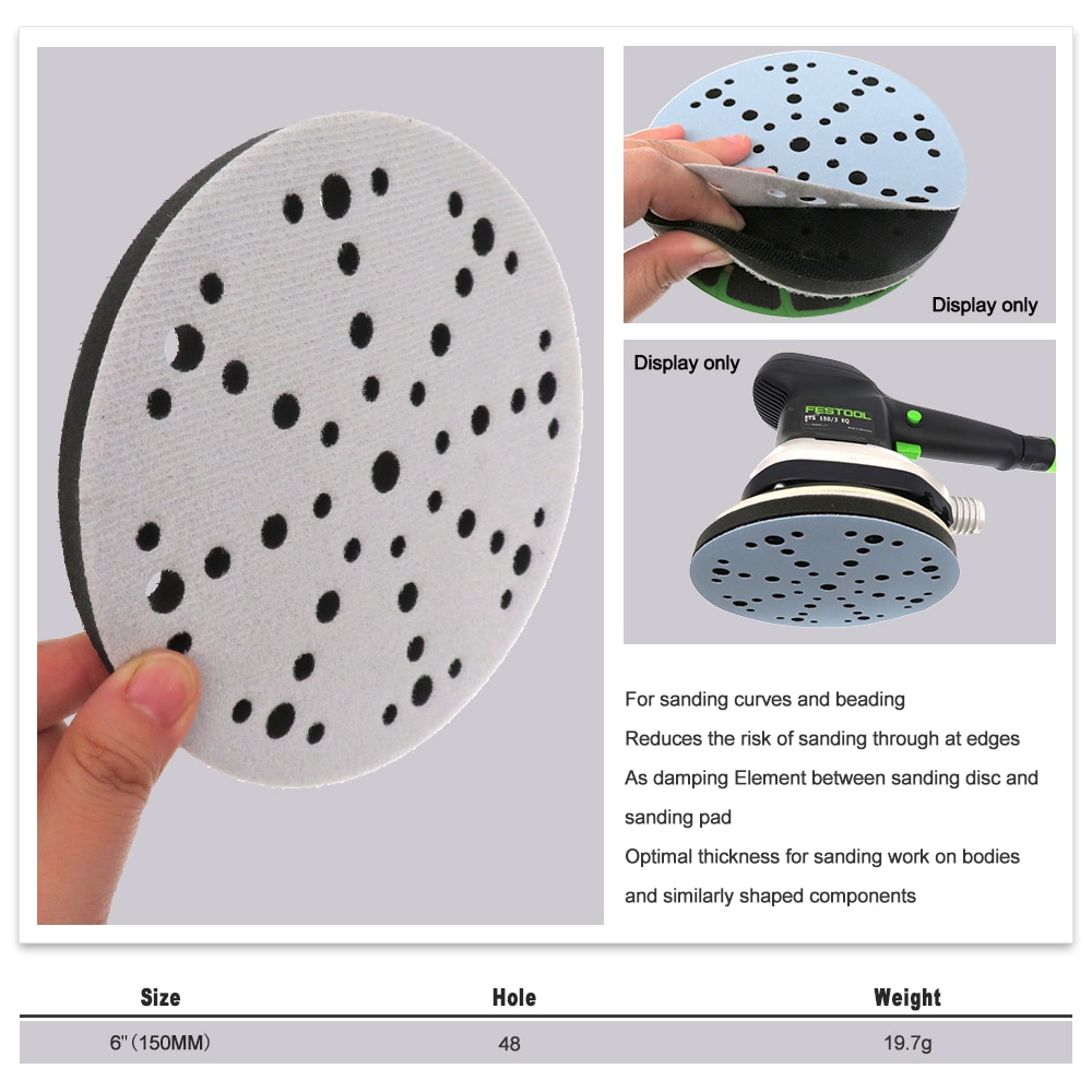 Sponge Interface Pad Soft 6 inch 150mm 48 holes Buffer Sponge for for Sanding Pads Automobiles Motorcycles Abrasive Tools