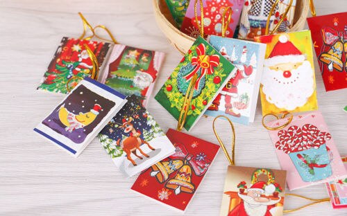 10pcs set Random Hang On Christmas Tree Best Wish Greeting Small Card