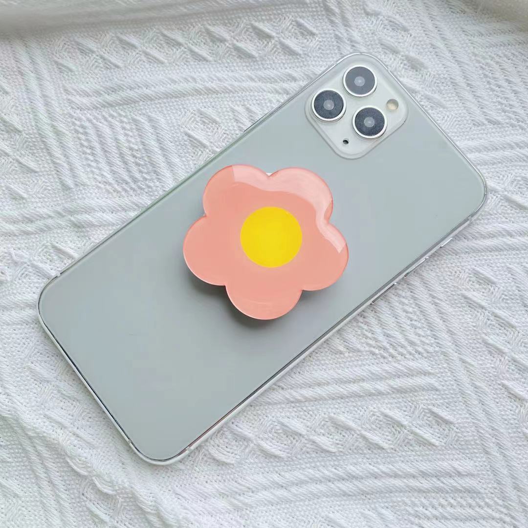 Schattige Bloem Opvouwbare Uitbreidbare Mobiele Telefoon Grip Houder Zaksteun Voor Ipones 15 Vinger Ring Griptok Uitbreidende Standaard: Oranje