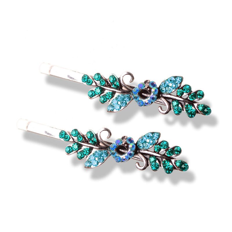 Morkopela Girls Flower Hairpin Pairs Rhinestone Hair Clip Jewelry For Women Party Banquet Hair Pins Accessories: peacock-blue