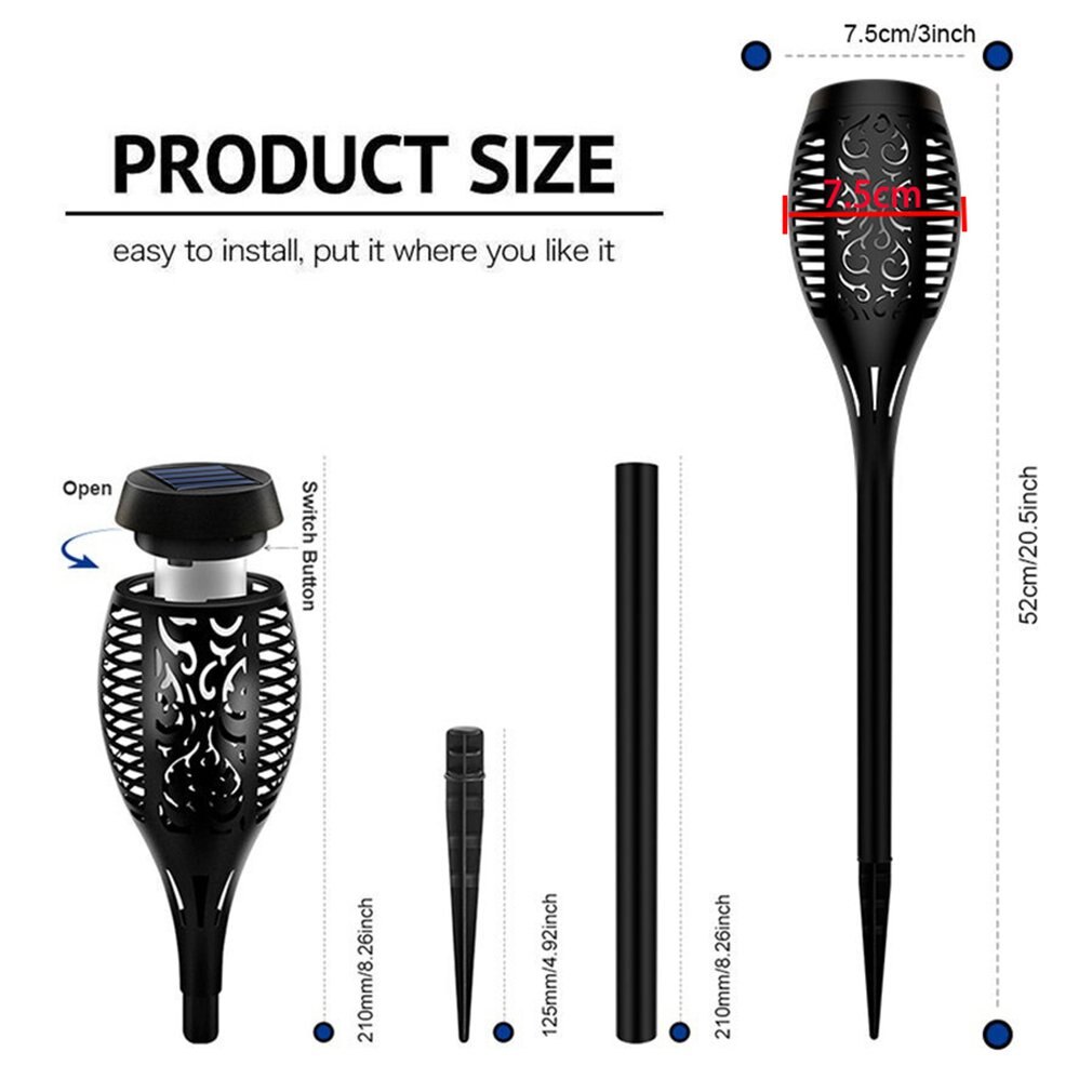 LED Solar Flame Torch Lamp Outdoor Lights Solar Garden Light Flickering Waterproof Lamp Courtyard Balcony Lawn Path Spotlight