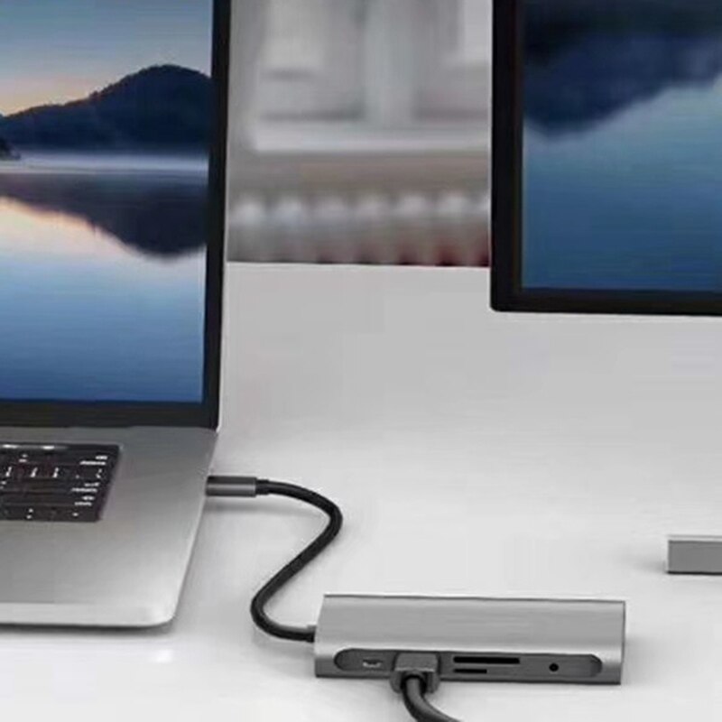 10In1 Type C HUB to 3.0 USB HDMI VGA USB HUB for Pro Accessories USB Splitter Multi 10 Ports USB C Hub Docking Adapter