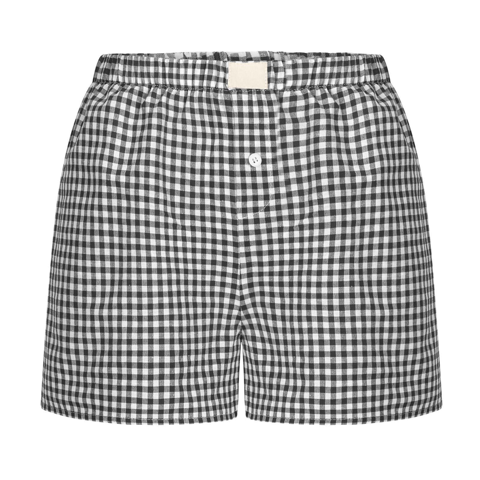 Boxer vichy pour femmes et adolescentes, ceinture élastique, short à carreaux rouge et bleu, tenue décontractée, short d'été pour salon: S / Black