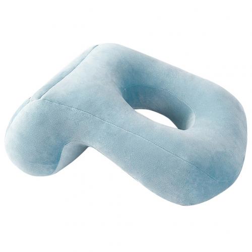 Bærbar reise middag lur nakke pute kontor fly kjøring lur støtte nakkestøtte pute hjem desk myk pute med slappe hull: Havblått