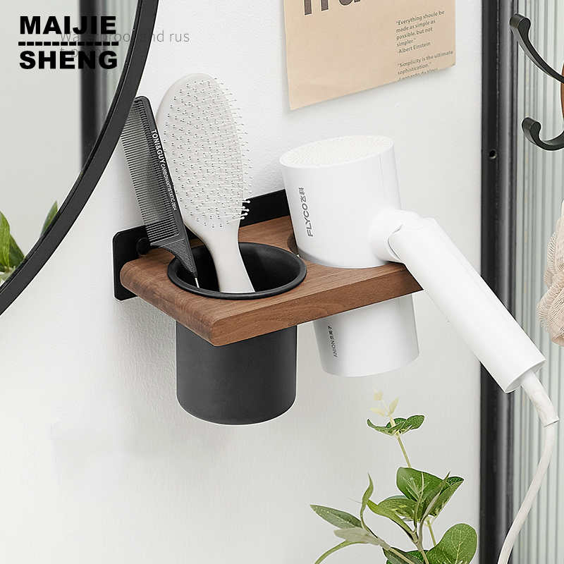 Bathroom Wall Mount Hair Dryer Holder Hair Care & Styling Tool Organizer, Farmhouse Wooden Beauty Hair Appliance Holder