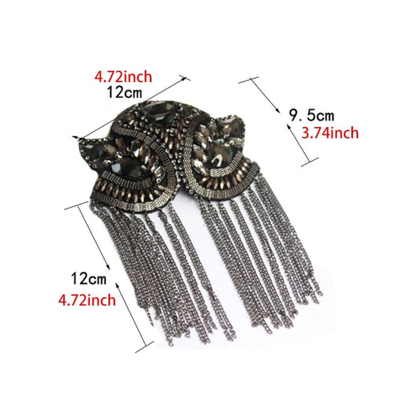 Epaulettes de borlas metálicas con cuentas de diamantes de imitación con insignia de hombro hecha a mano Q1FA para mujer y niños