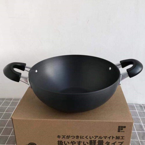 Japansk mønster dobbelt øre suppe pot hård oxid pan belægning pan pot kommerciel anti-skold håndtag pot suppe shabu: 22cm intet omslag
