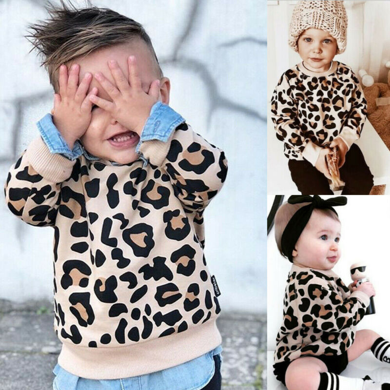 T-shirt manches longues pour enfants, avec imprimé léopard, fille et garçon