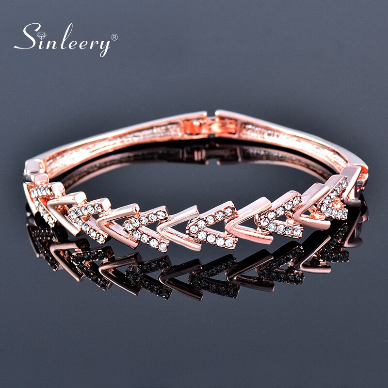 Sinleery Charm Rhinestone Hollow Bangle Voor Vrouwen Rose Goud Zilver Kleur Wedding Armbanden Mode-sieraden SL468 Ssf