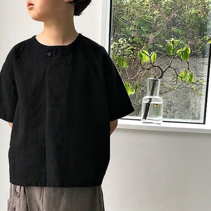 MILANCEL summer boys clothes linen boys t shirt Japan style kids tee