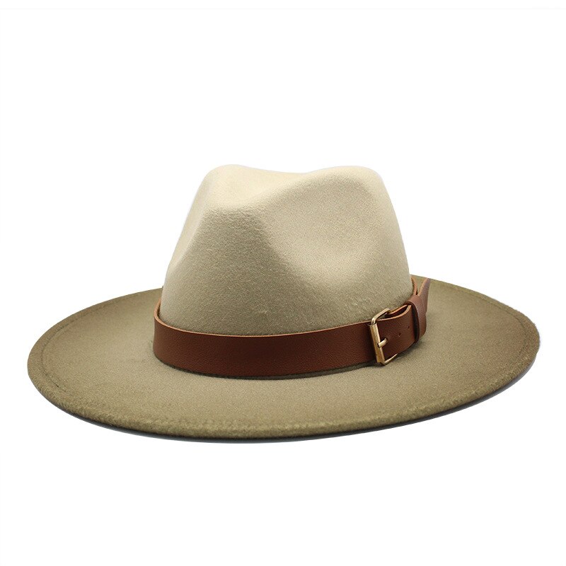 Sombrero Fedora de lana para mujer, gorro de Jazz de color caqui, informal, nacional, de ala grande, clásico, Vintage, de fieltro,: army Green