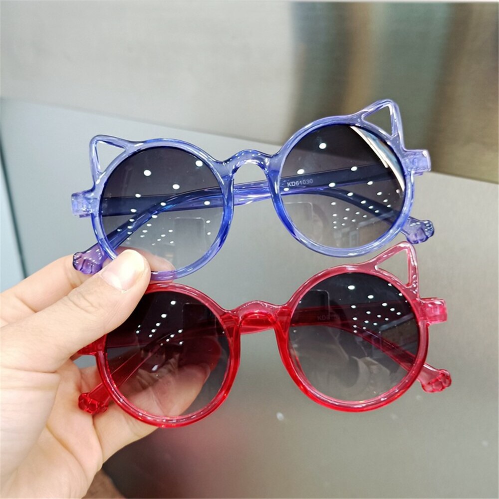 Gafas de sol redondas para niños y niñas, lentes de sol infantiles de color rojo, Oreja de Gato, rosa, morado y blanco, para fiestas al aire libre,