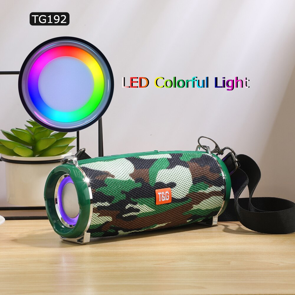 Enceinte d&#39;extérieur TG192, haut-parleur avec lumière LED colorée, sans fil TG187, haute puissance, BT5.0, étanche, Portable, caisson de basses, FM, TF, BoomBox: TG192-Camouflage