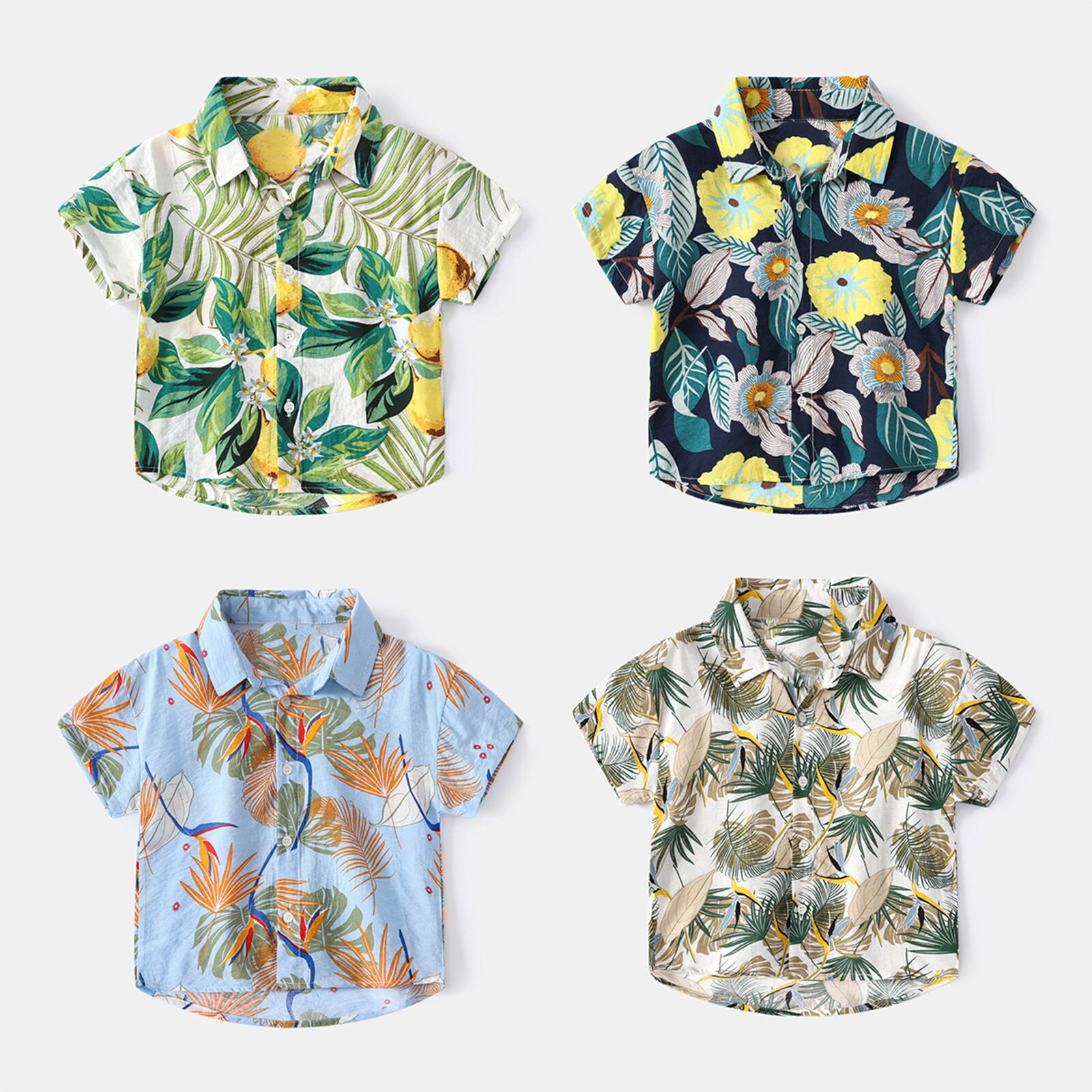 Camisa de manga corta con botones para niños, camisa informal con cuello vuelto, para playa, Verano