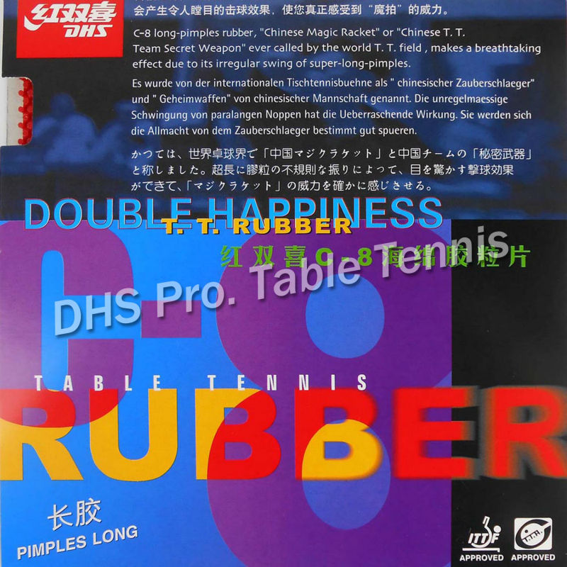 Tenis de Mesa DHS C-8 (C8, C 8) de Pips largos, goma de PingPong con esponja de 1,0mm