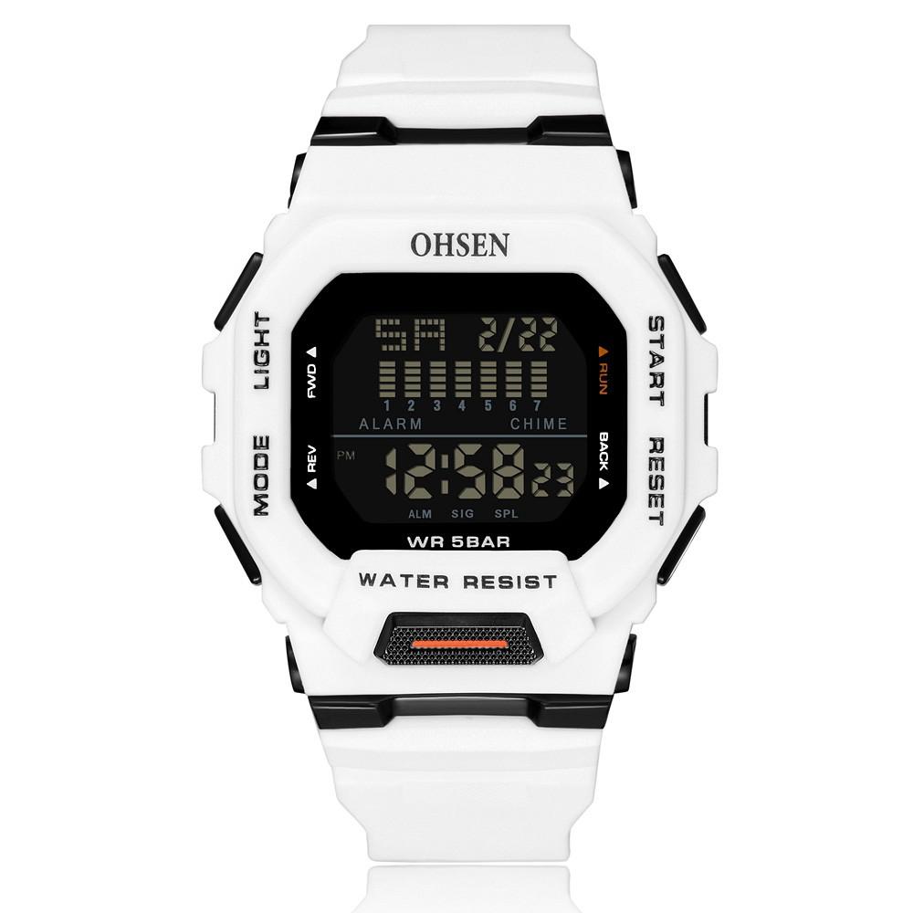 OHSEN draussen Herren Frauen Digitale Sport Uhr 5ATM tauchen Multifunktionale Wasserdichte Armbanduhren Männlichen Uhren reloj hombre: Weiß