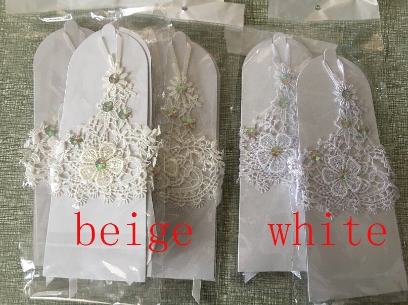 Guantes cortos de encaje para mujer, accesorios de nupcial, longitud de muñeca sin dedos, color blanco marfil,