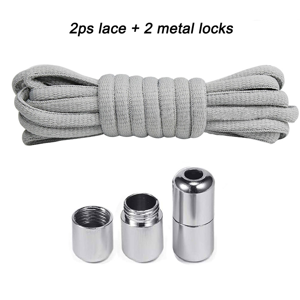 Elastische Geen Tie Schoenveters Ronde Metalen Lock Veters Voor Kinderen En Volwassen Sneakers Quick Schoenveters Halve Cirkel Shoestrings: Grijs