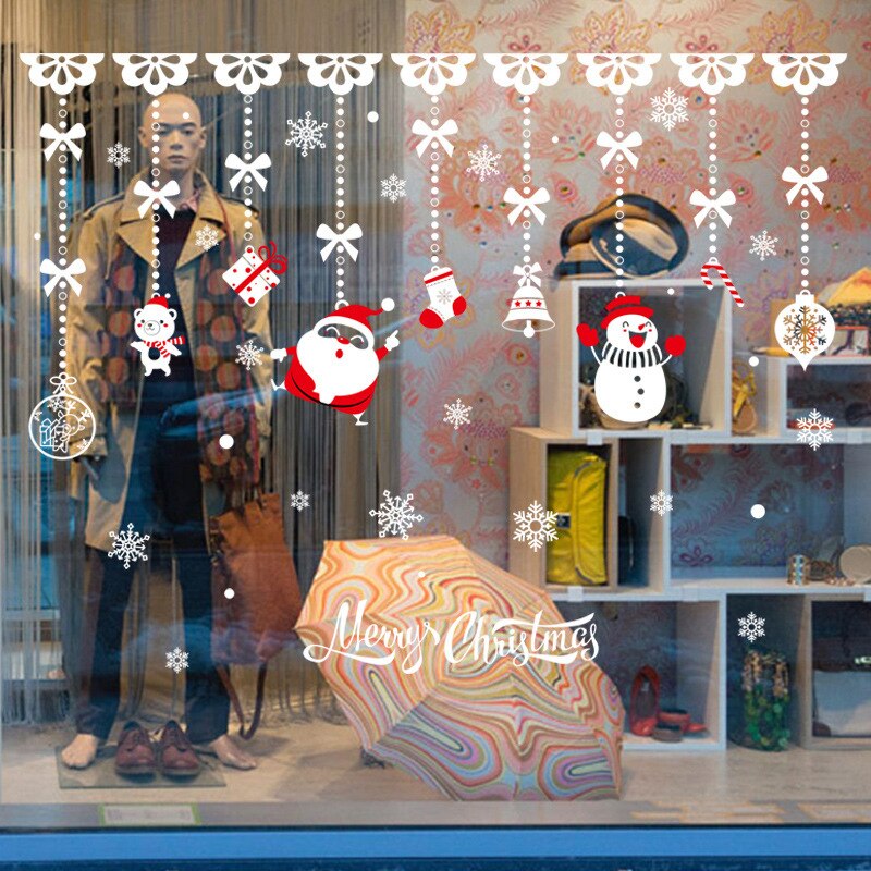 Kerst Thema Venster Etalage Stickers Moderne Kunst Muurschilderingen Thuis Decoratie Cartoon Sneeuwpop Muurstickers
