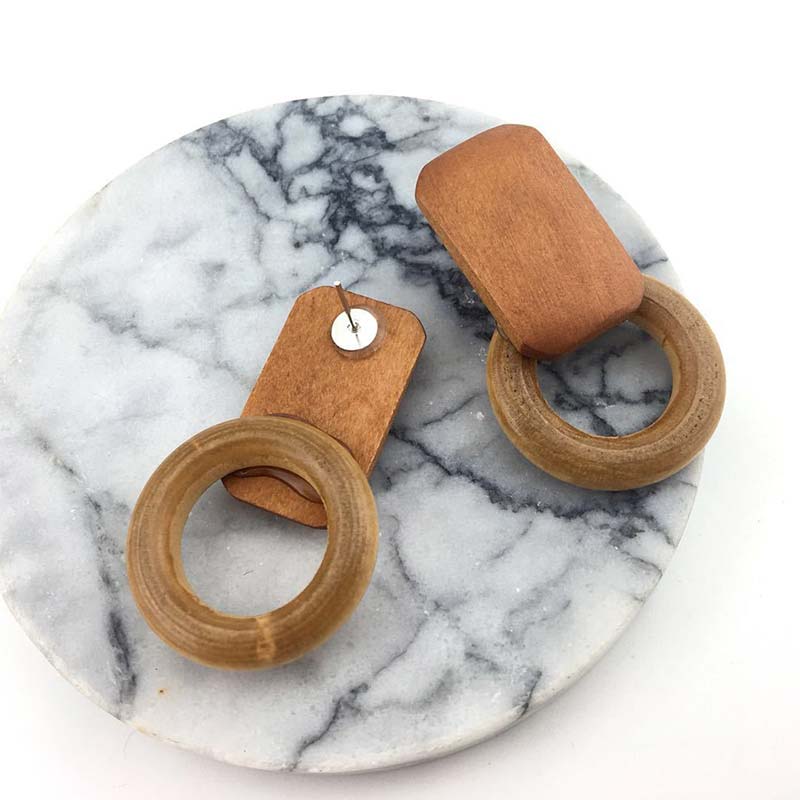Boucles d&#39;oreilles pendantes en bois, bambou et rotin, faites à la main, bijoux tendance pour la plage, de Boutique