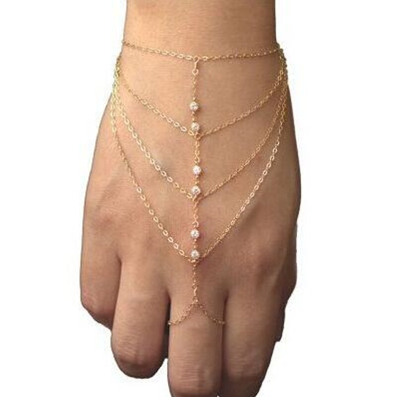 Mode Multi-layer Kristal Vinger Armband Voor Vrouwen Rhinestone Goud Kleur Armbanden &amp; Bangles Party Sieraden