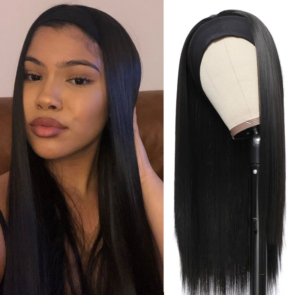 20 22 24 26 28 30inch Long Straight Headband Wigs Heat Resistant Synthetic Hair Wig Machine Made Wig For Black Women