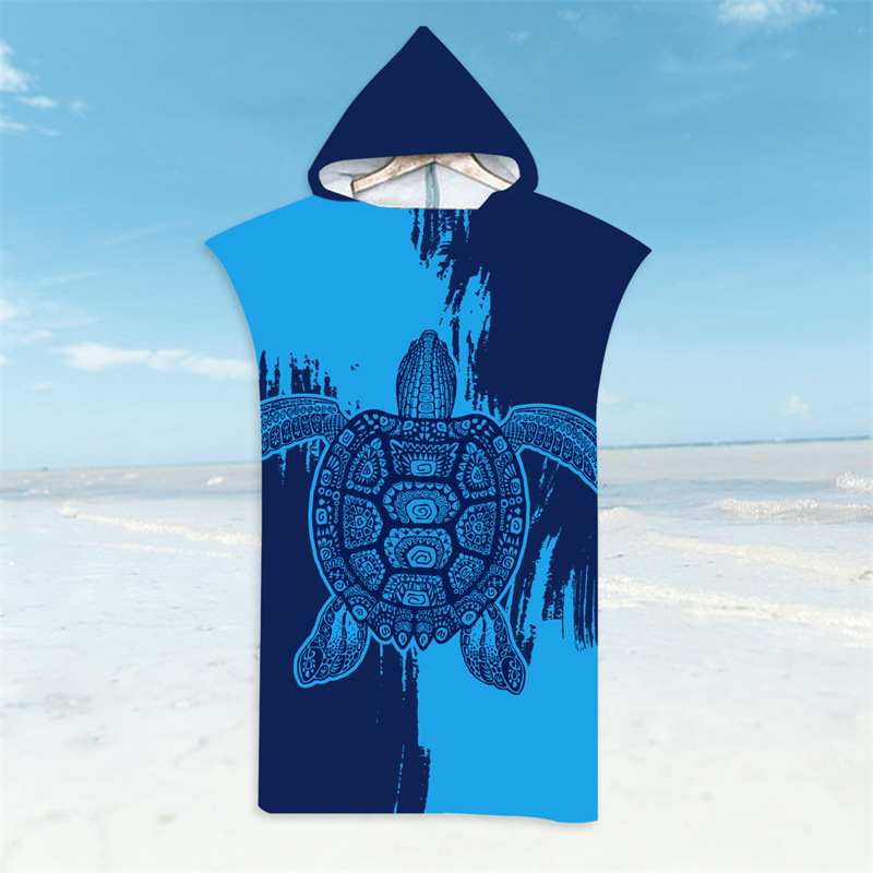 Albornoz de ballenas de cola, toalla de playa, tortuga marina, toallas de baño de secado rápido, capa ligera con capucha, natación, Surf, Poncho para hombres y mujeres adultas: Negro