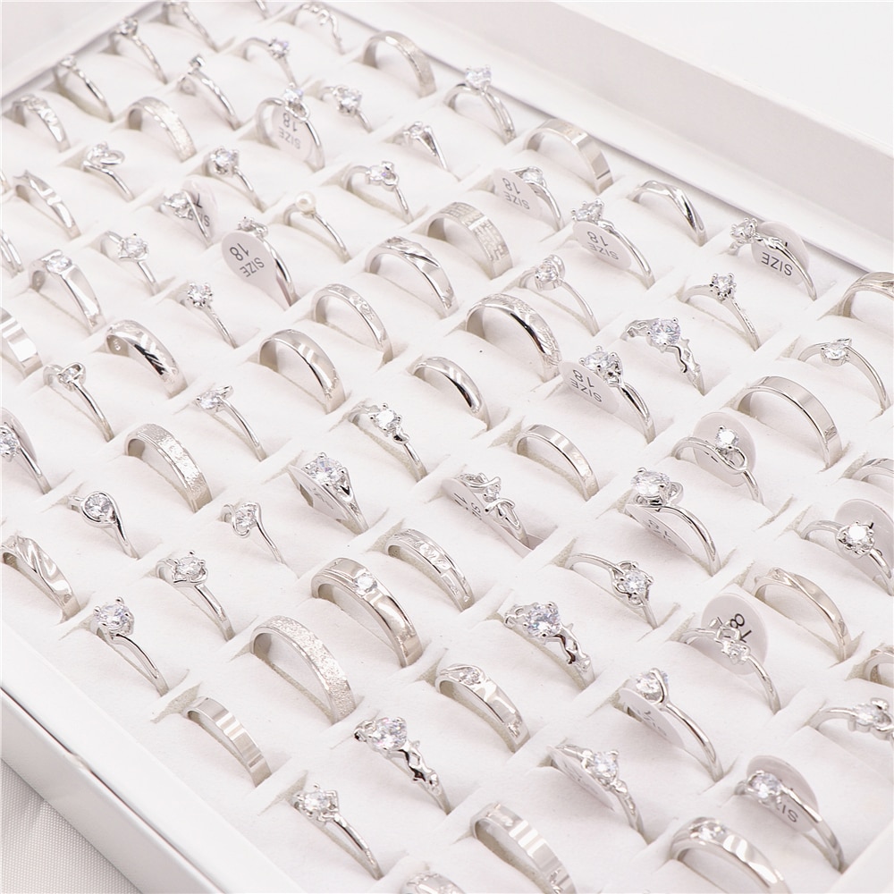 10 Stks/partij Diverse Koper Strass Sieraden Ringen Voor Vrouwen Wedding Engagement Niet Vervagen Antiallergische Size 16Mm Tot 18Mm
