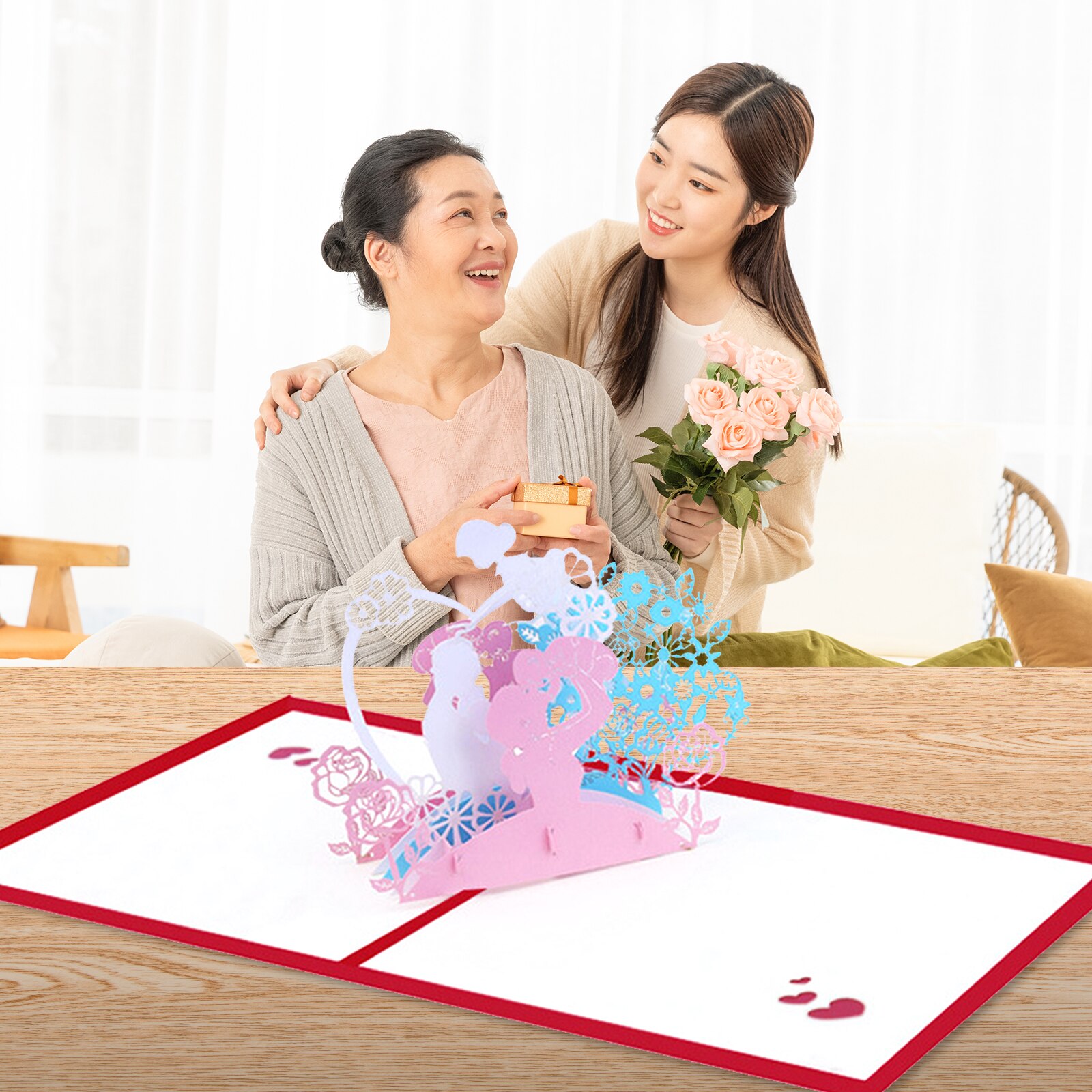 3D Pop Up Card Handmade 3D Happy Mothers Day Greeting Card Thank You Card-For Mom Wife Grandma Step-Mom Mother-In-Law